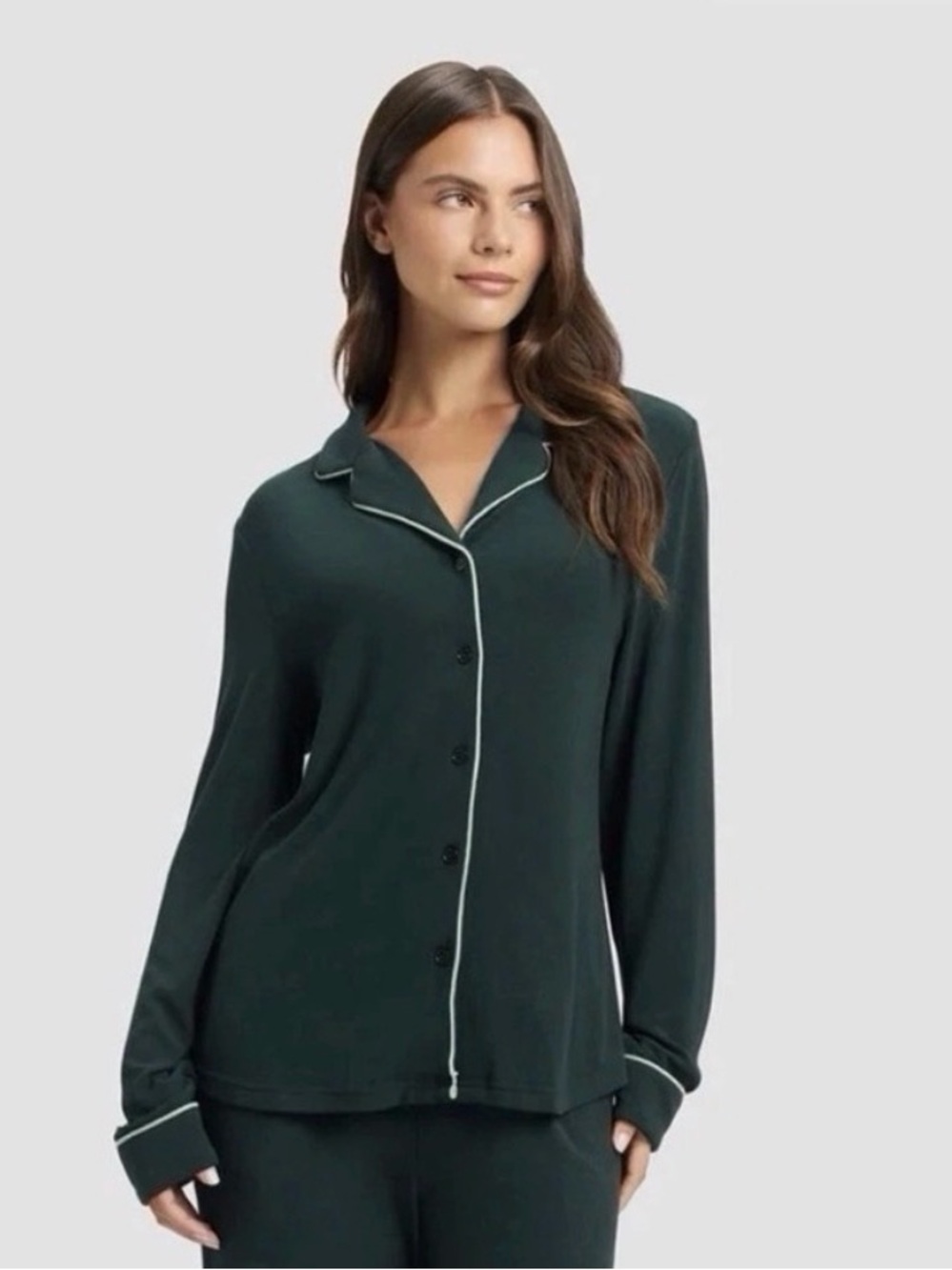 Cozy Earth Bamboo Rib Knit Long Sleeve Pajama Top in Spruce NWT size Medium